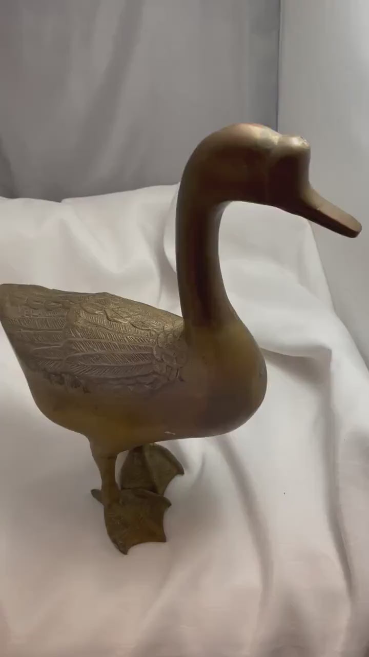 Large Brass Duck Figurine statue. 13” tall.