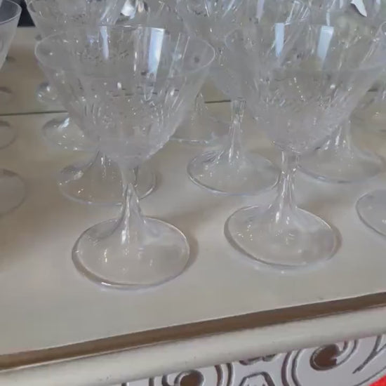 Signed Lalique Crystal Chinon Wine Glasses, Set of 12, Fine Dining Glass Set, Collectible Glassware, Luxury Stemware