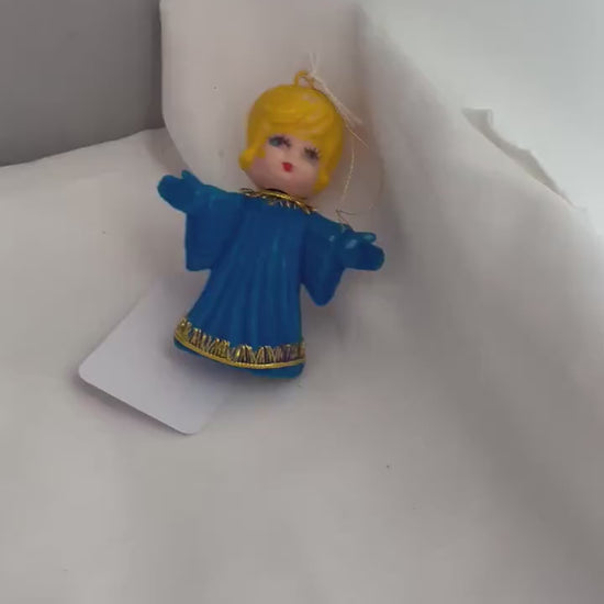 Vintage Blue flocked Angel Christmas Ornament.