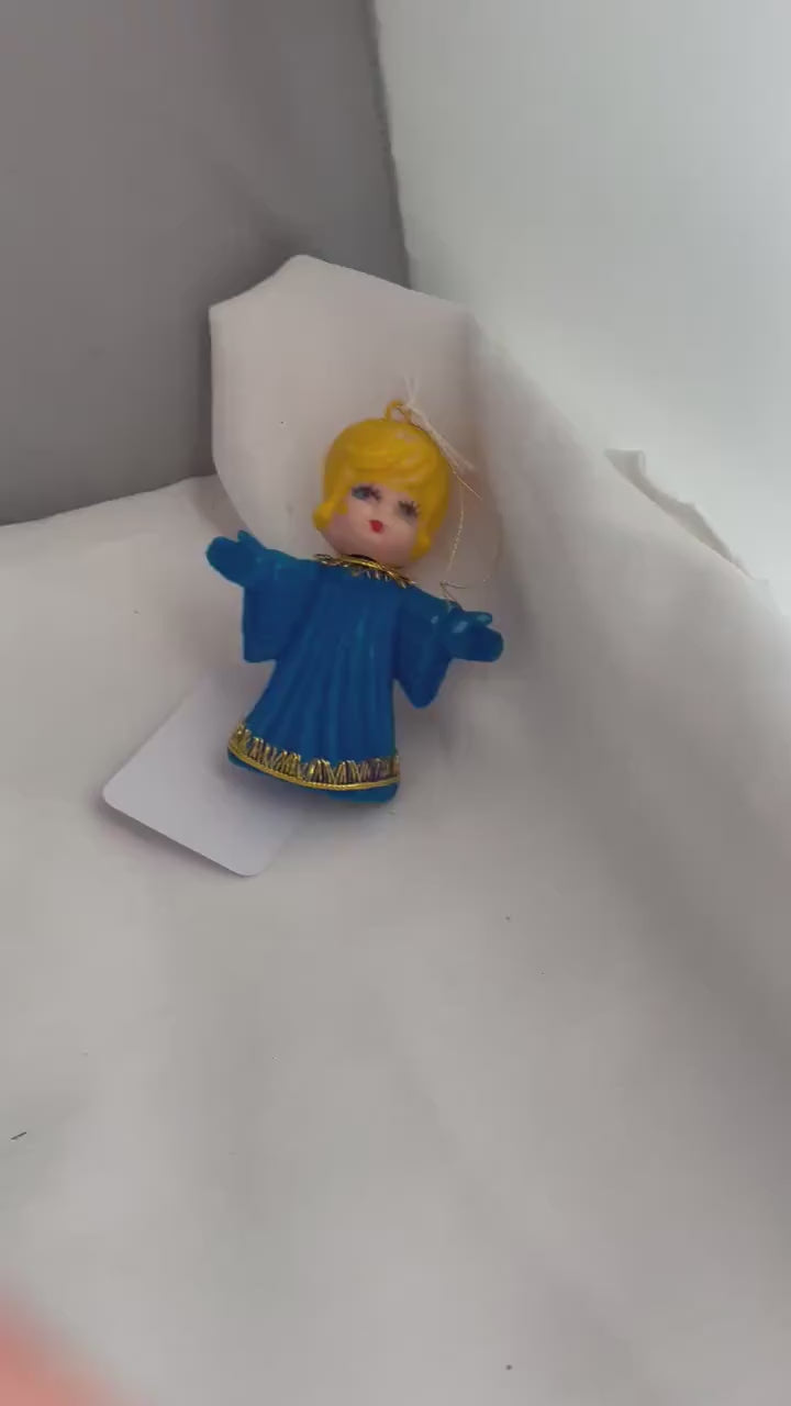 Vintage Blue flocked Angel Christmas Ornament.